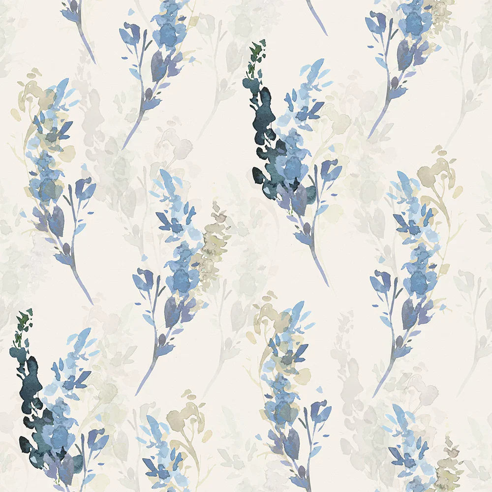 Wild Stocks Wallpaper - China Blue & Linen Cream - Lucie Annabel