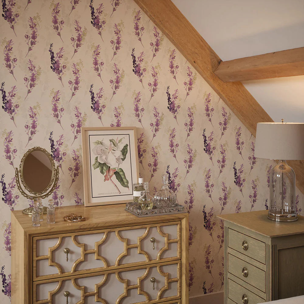 Wild Stocks Wallpaper - Grape & Linen Cream - Lucie Annabel