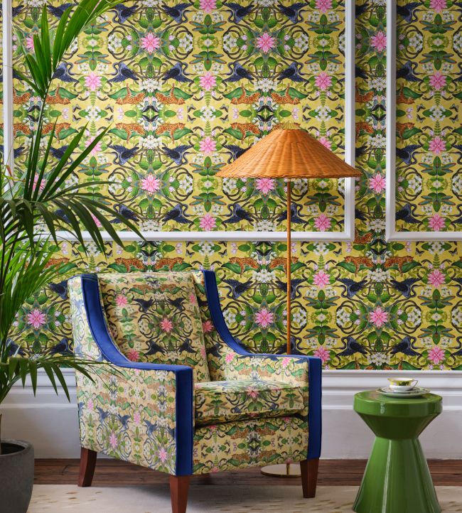 Wonderlust Tea Story Wallpaper - Citron - Clarke & Clarke