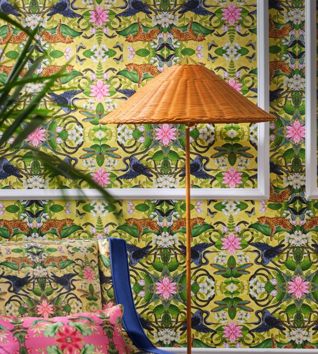 Wonderlust Tea Story Wallpaper - Citron - Clarke & Clarke