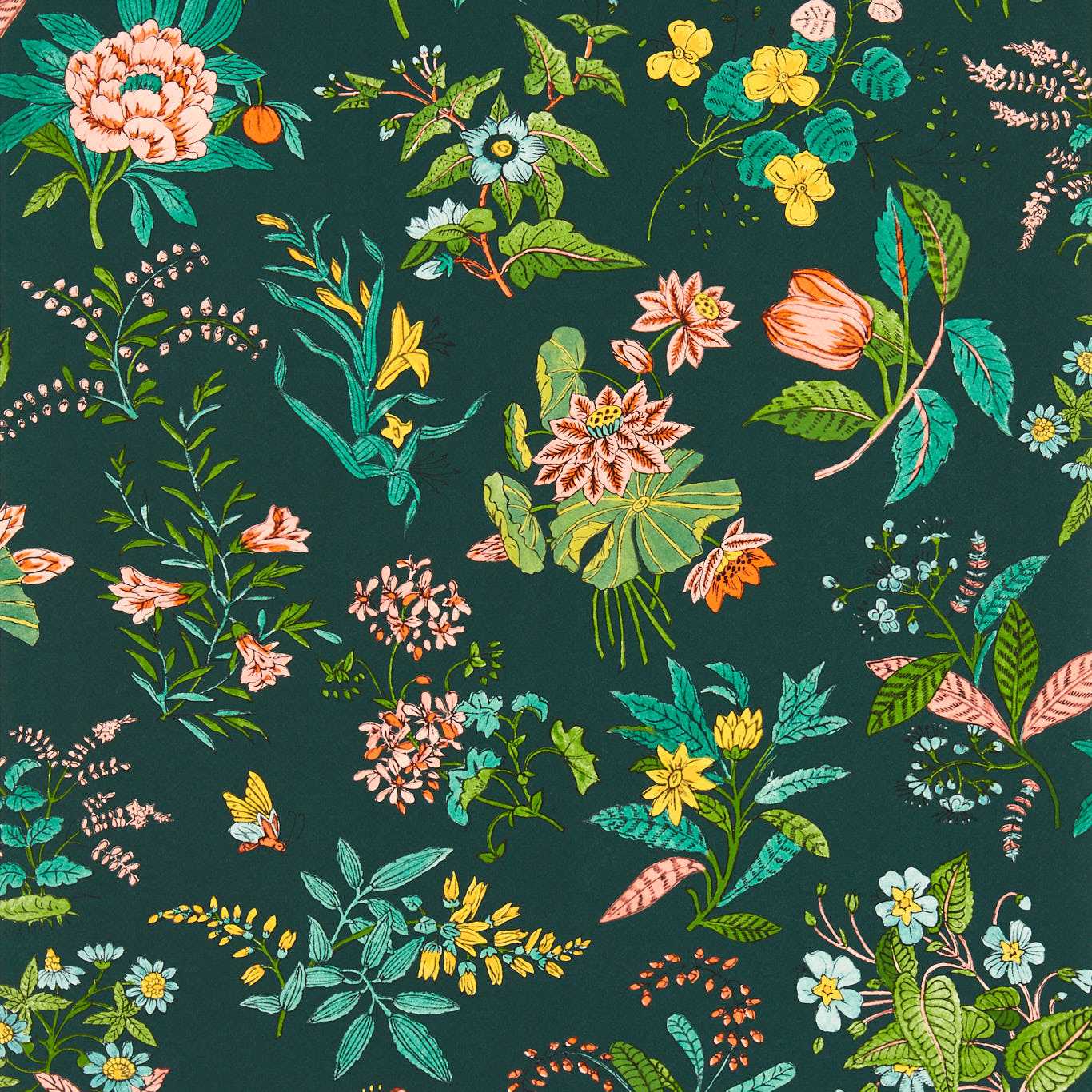 Woodland Floral Wallpaper - Jade/Malachite/Rose Quartz - HSRW113058 - Harlequin