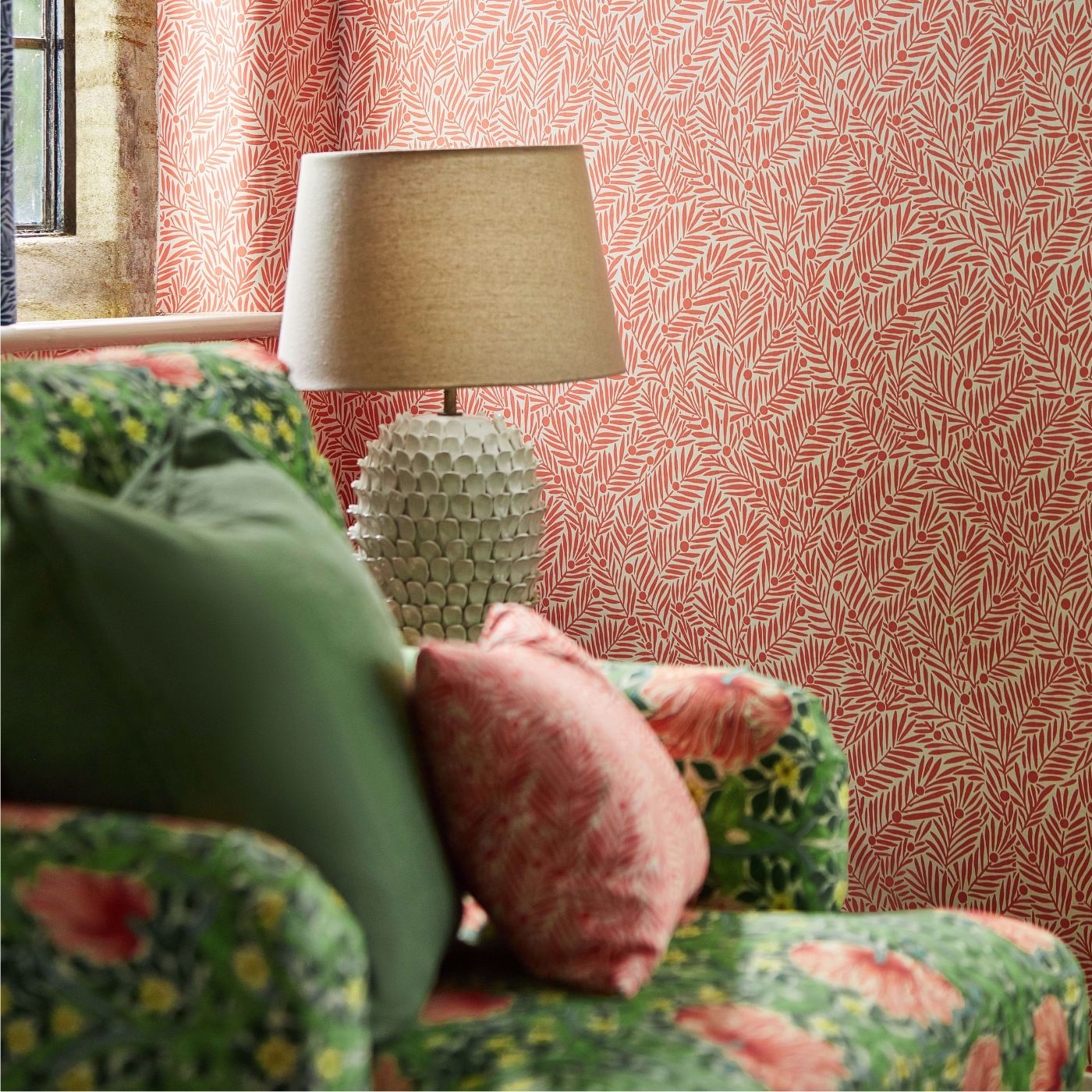 Yew & Aril Wallpaper - Watermelon - 217348 - Morris & Co