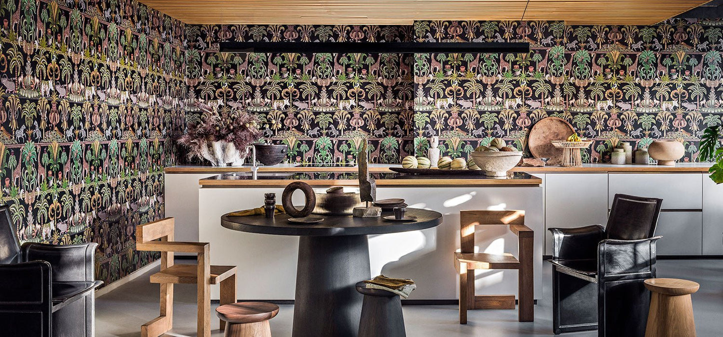 Afrika Kingdom Wallpaper - Olive Green & Spring Green on Black - 119/5027 - Cole & Son - Premier Wallcovering