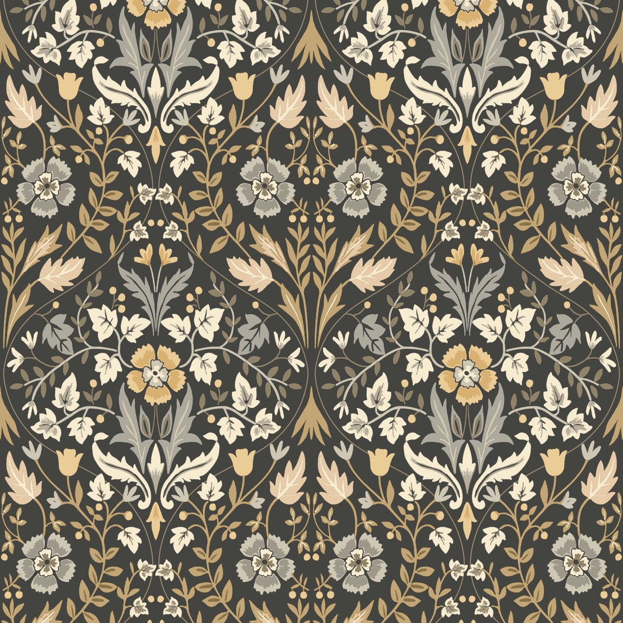 Archibald Arts and Crafts Wallpaper - Noir/camel - Casadeco - 86339412 - Premier Wallcovering