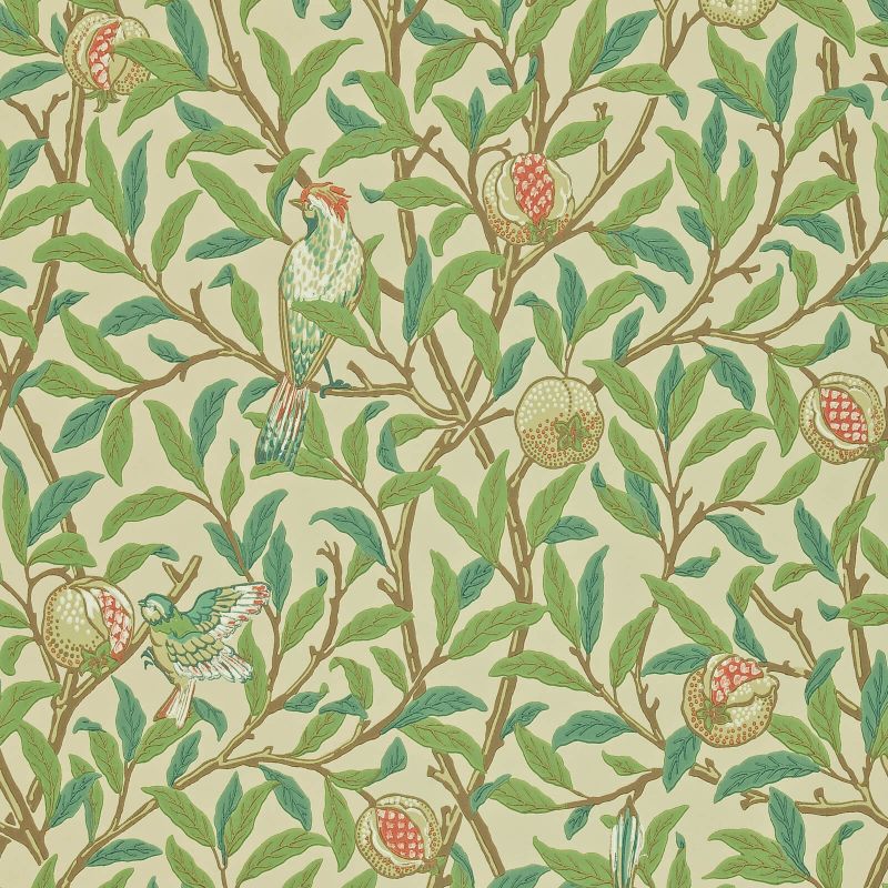Bird & Pomegranate Wallpaper - Bayleaf/Cream - Morris & Co - 216841