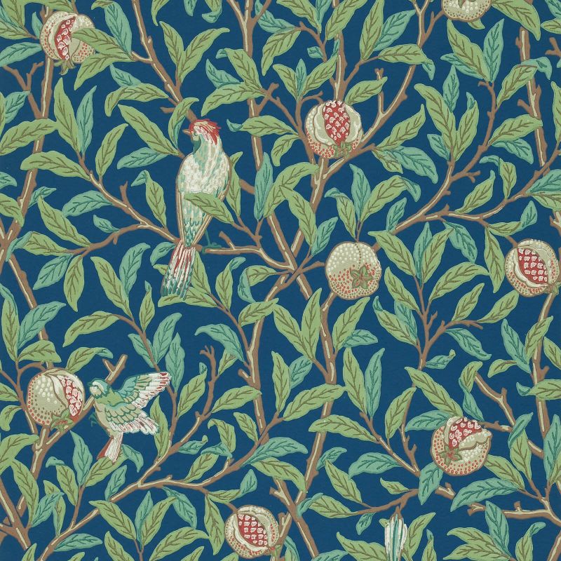Bird & Pomegranate Wallpaper - Blue/Sage - Morris & Co - 216815