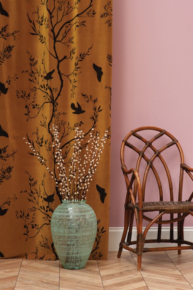 Birdbranch Stripe Velvet Fabric - Black on Honey - Timorous Beasties - BBS/8206/03 - Premier Wallcovering