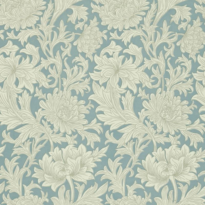 Chrysanthemum Toile Wallpaper - China Blue/Cream - Morris & Co - 210415