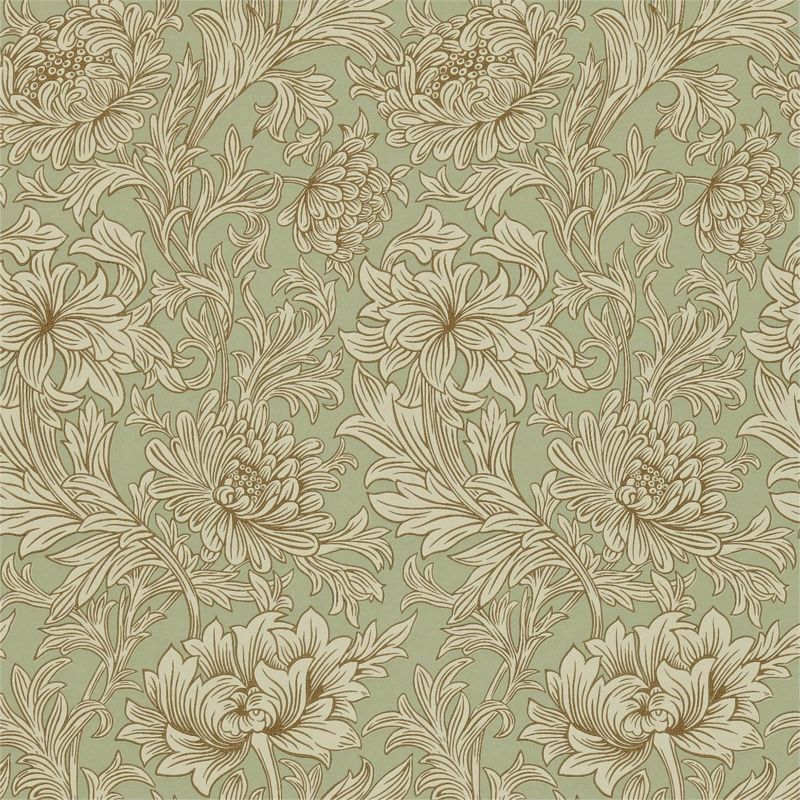 Chrysanthemum Toile Wallpaper - Eggshell/Gold - Morris & Co - 216861