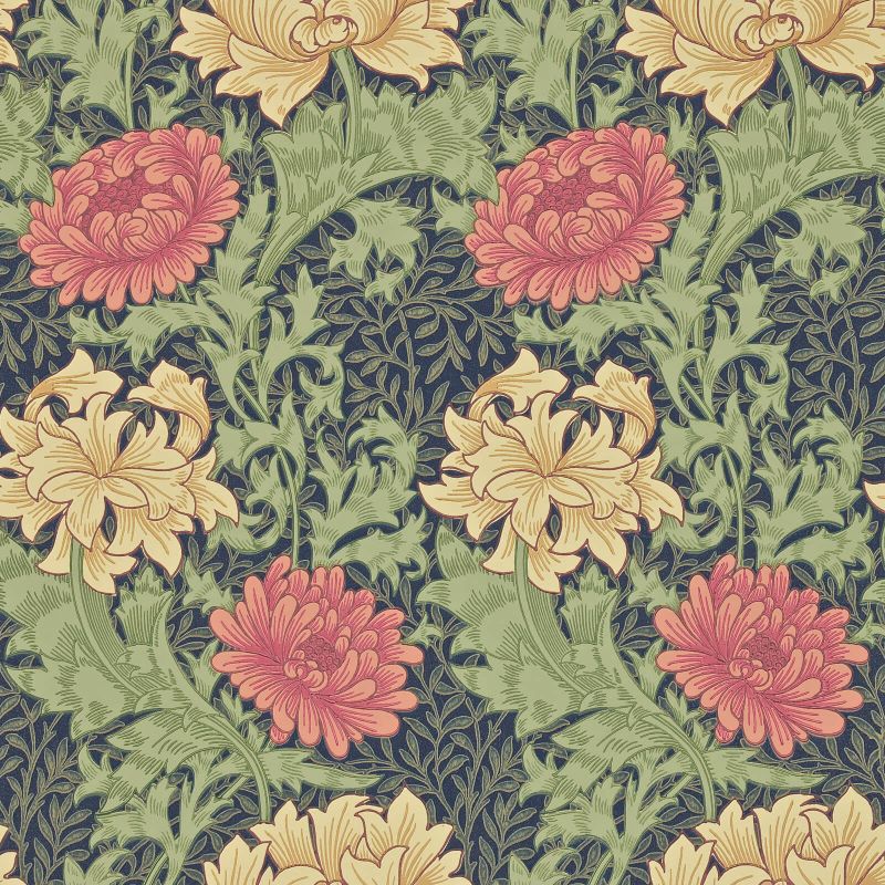 Chrysanthemum Wallpaper - Indigo - Morris & Co - 216854