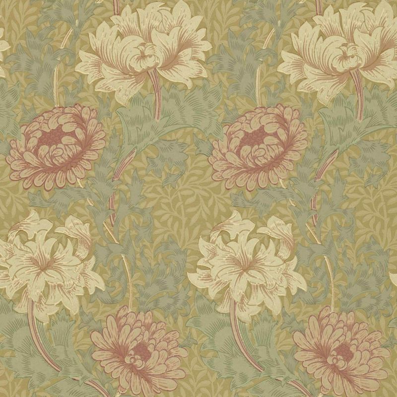 Chrysanthemum Wallpaper - Pink/Yellow/Green - Morris & Co - 216860