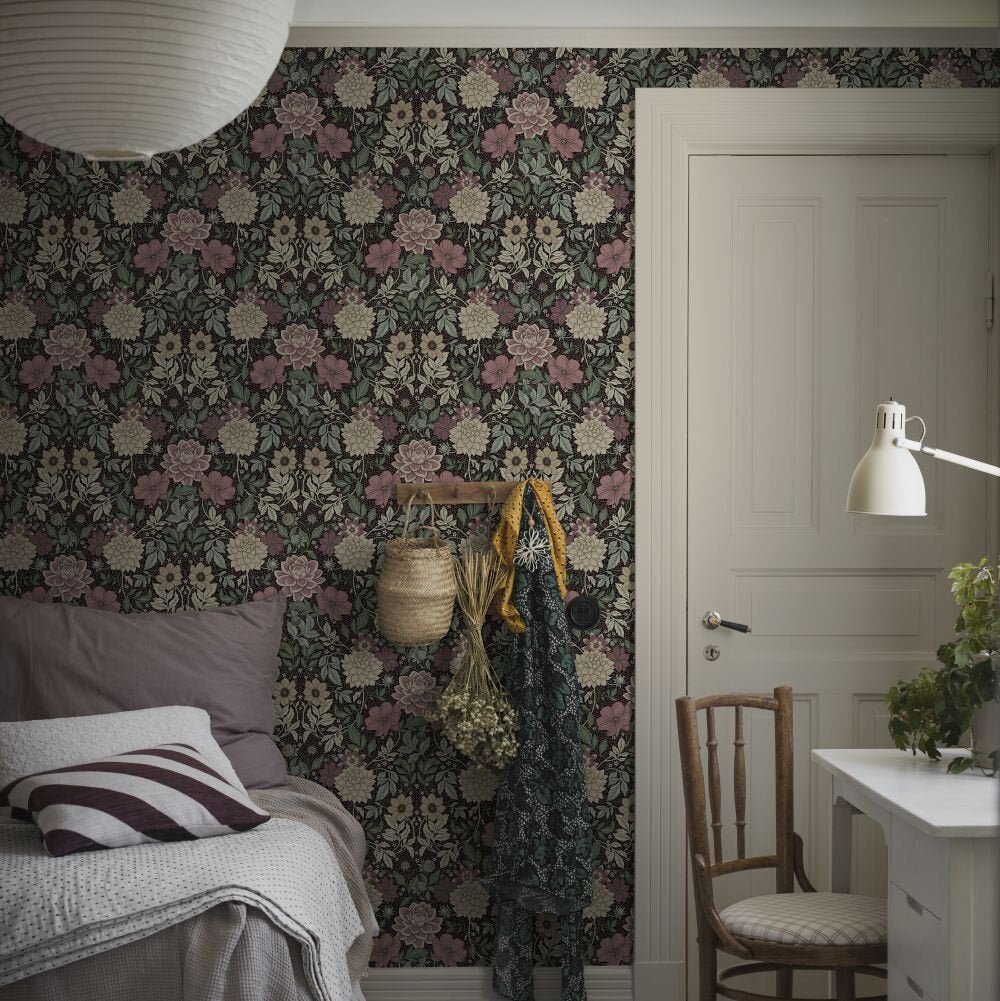 Dahlia Garden Wallpaper - Black - Boråstapeter - 7694 - Premier Wallcovering