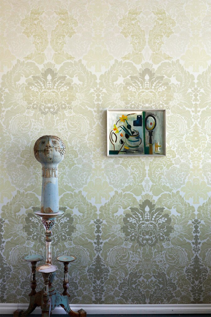 Disappearing Damask Superwide Wallpaper Panel - Lime Green - Timorous Beasties - ROR/DISD/OBRN/02 - Premier Wallcovering