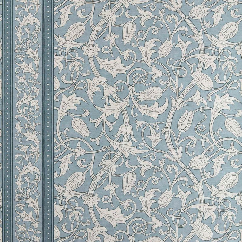 Etched Scrolling Tulip Wallpaper - Faded Indigo - Morris & Co - 217604