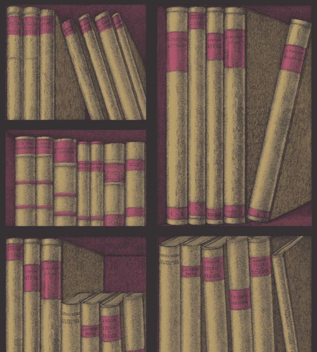 Ex Libris Wallpaper - Metallic Gold & Magenta - 114/15031 - Cole & Son - Premier Wallcovering