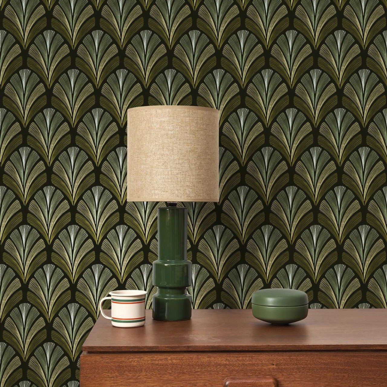 Folies St James Annees Folles Wallpaper - Vert Olive - Casadeco - 201057873 - Premier Wallcovering