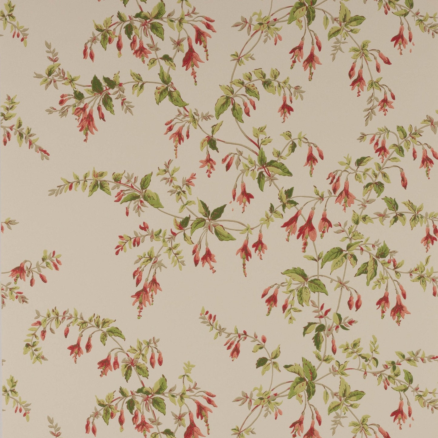 Fuchsia Wallpaper - Tomato/Green - Colefax & Fowler - W7018 - 06