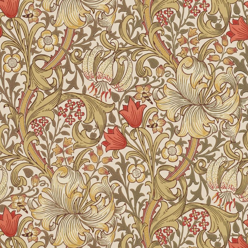 Golden Lily Wallpaper - Biscuit/Brick - Morris & Co - 216869