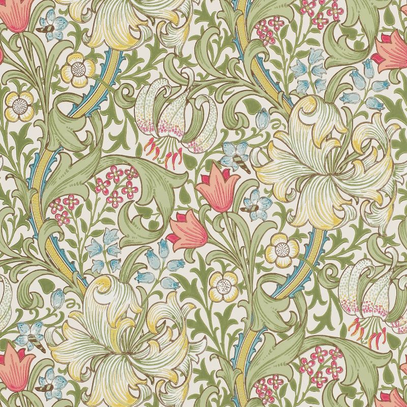 Golden Lily Wallpaper - Green/Red - Morris & Co - 216460