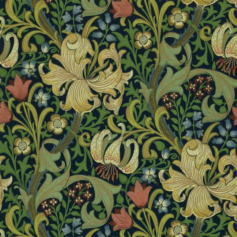 Golden Lily Wallpaper - Indigo - Morris & Co - 210429