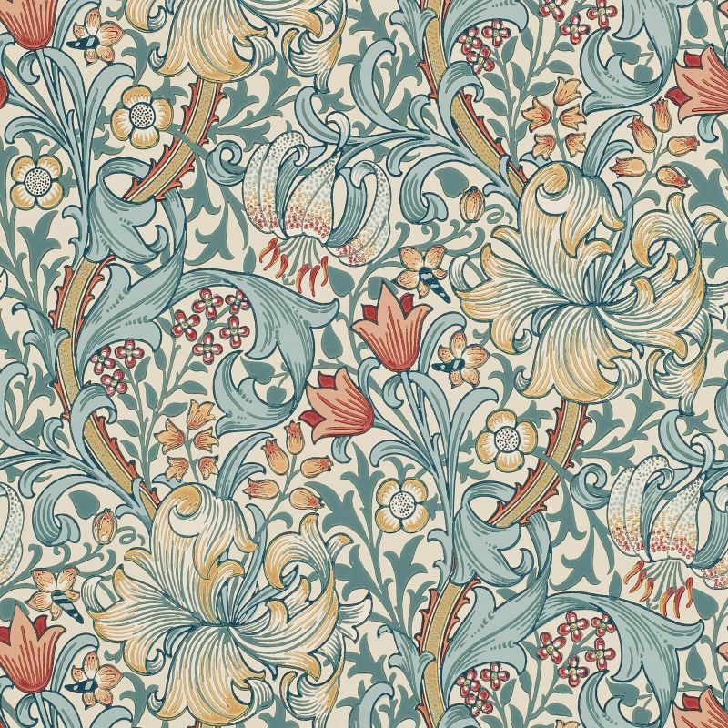 Golden Lily Wallpaper - Slate/Manilla - Morris & Co - 216818