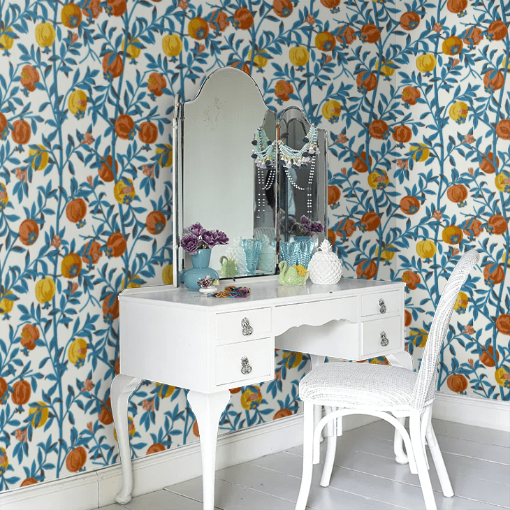 Granatapple Wallpaper - Blue / Orange - Boråstapeter - 1960 - Premier Wallcovering