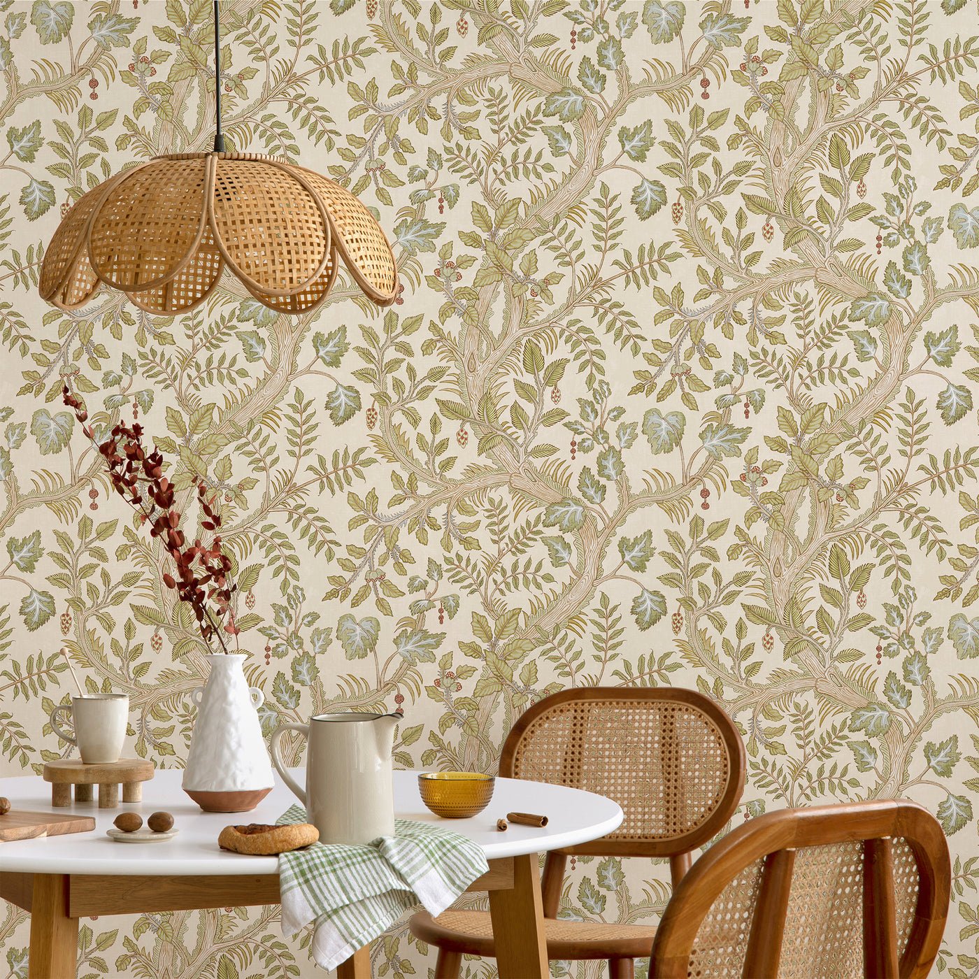 Hedgerow Wallpaper - Cream and Olive - Josephine Munsey - JMW-103631 - Premier Wallcovering