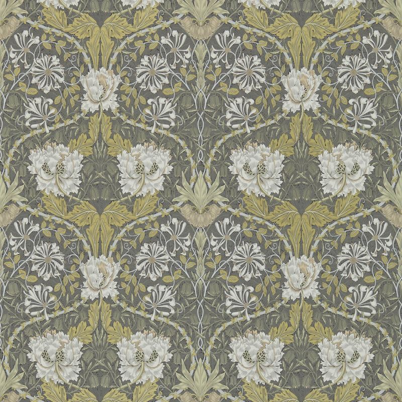 Honeysuckle & Tulip Wallpaper - Charcoal/Gold - Morris & Co - 216827