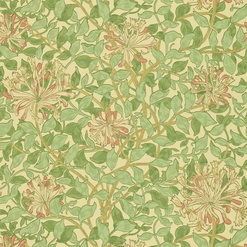 Honeysuckle Wallpaper - Green/Beige/Pink - Morris & Co - 210435