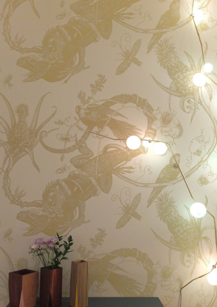 Iguana Superwide Wallpaper - Gold on Ivory - Timorous Beasties - SWP/IGU/IVY/07 - Premier Wallcovering