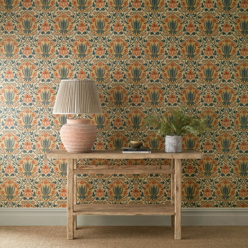 Iris & Rose Wallpaper - Indigo/Crimson - Morris & Co - 217566