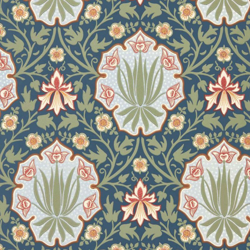 Iris & Rose Wallpaper - Indigo/Thyme - Morris & Co - 217568