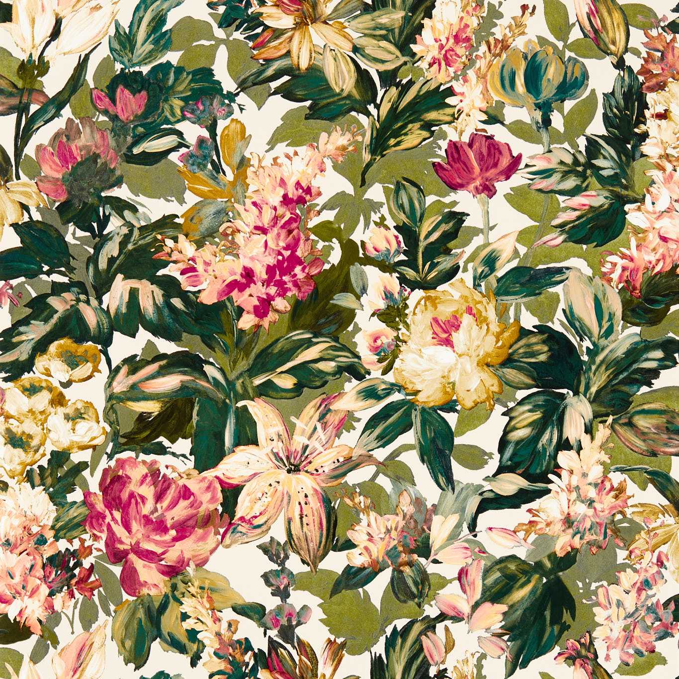 Lilum Wallpaper - Olive/Raspberry - Clarke & Clarke - W0158/03 - Premier Wallcovering