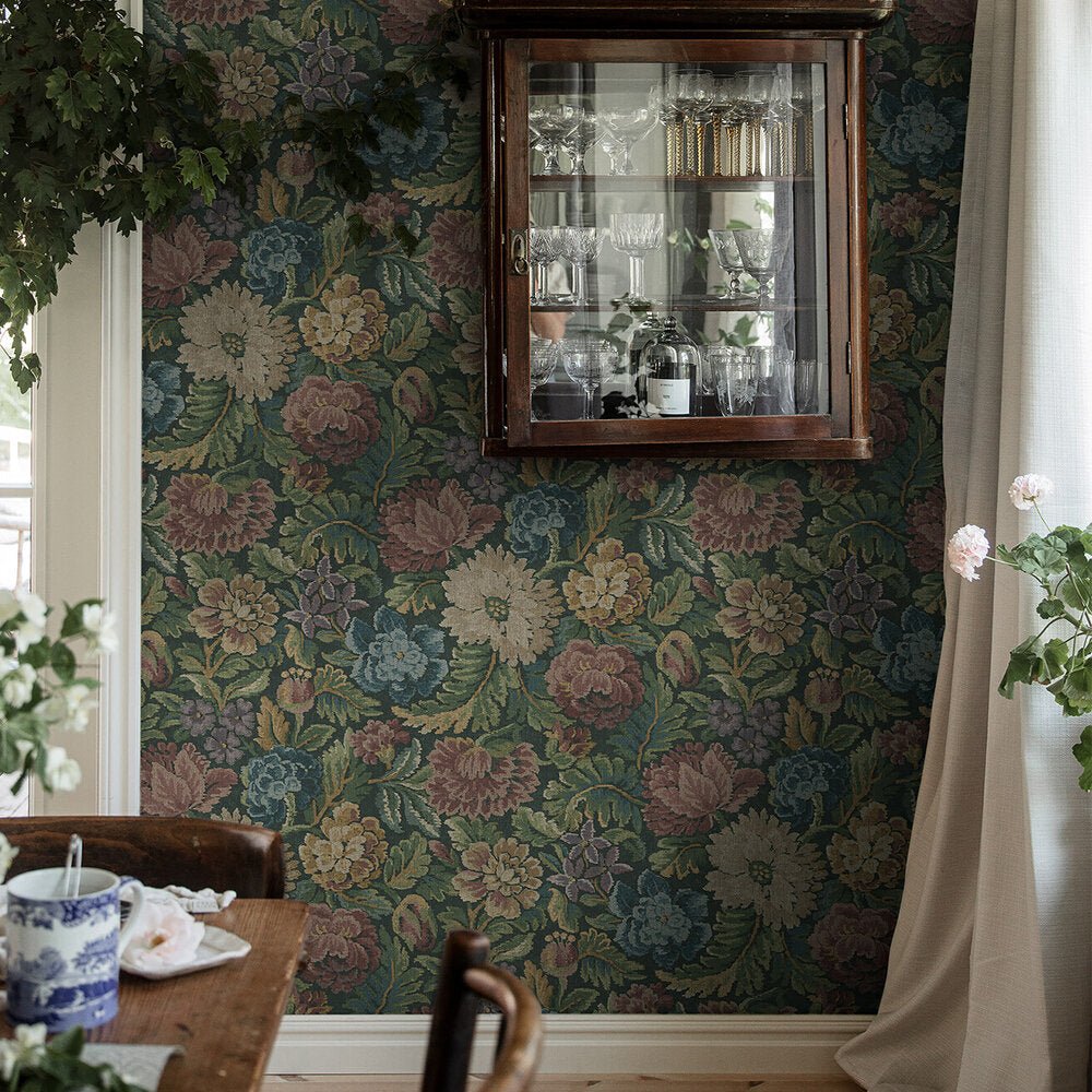 Nightingale Garden Mural Wallpaper - Dark Blue - Grey - Boråstapeter - 3595 - Premier Wallcovering