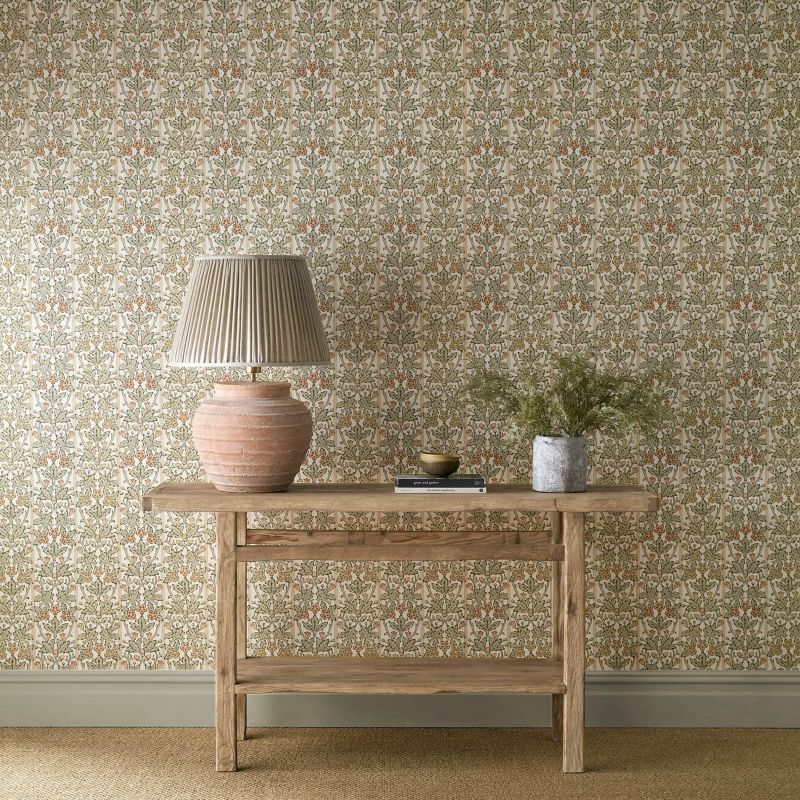 Oak & Blossom Wallpaper - Chestnut/Primrose - Morris & Co - 217589