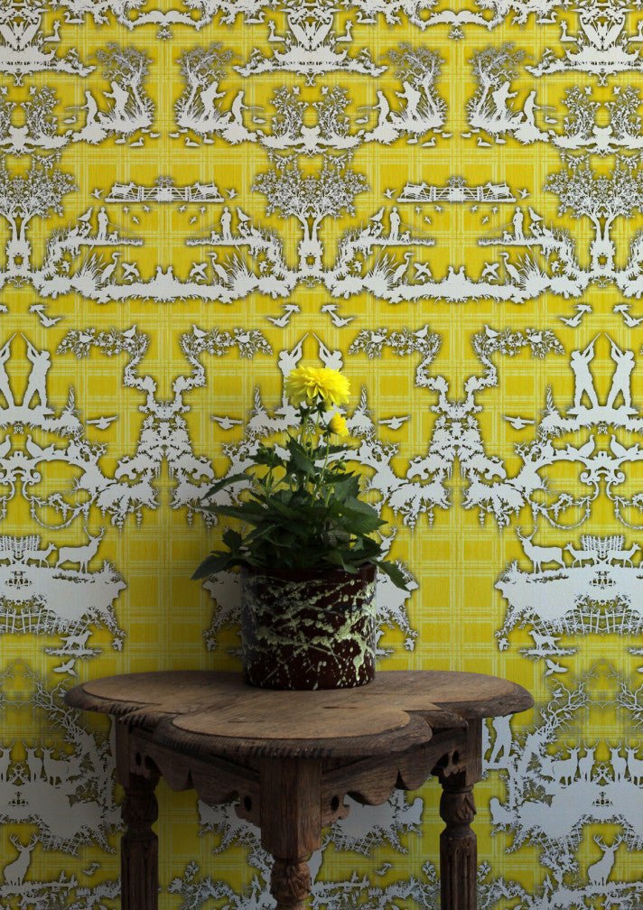 Open Season Wallpaper - Yellow - Timorous Beasties - TB/OPSE/MICA/06 - Premier Wallcovering