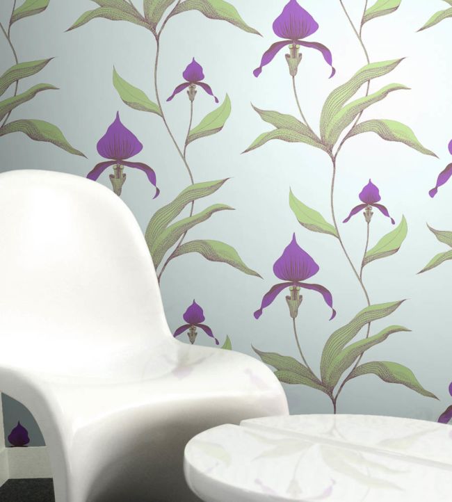 Orchid Wallpaper - Ice Blue & Old Olive on Powder Blue - 66/4026 - Cole & Son - Premier Wallcovering