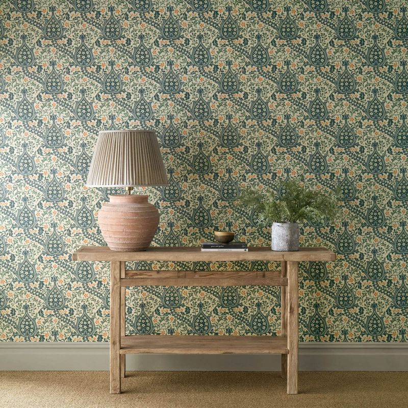 Persian Tulip Wallpaper - Teal - Morris & Co - 217599