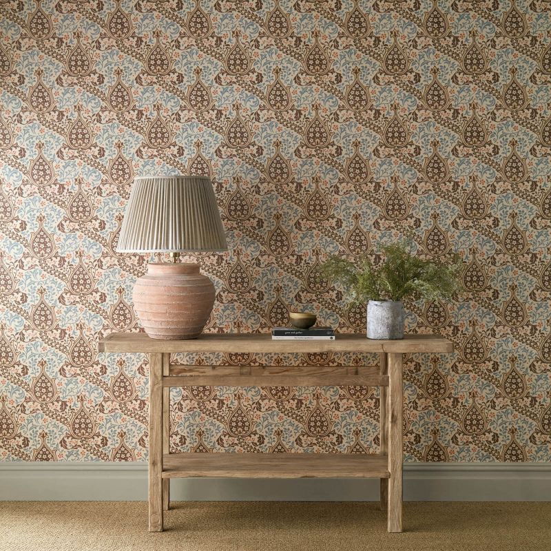 Persian Tulip Wallpaper - Umber/Mineral Blue - Morris & Co - 217598