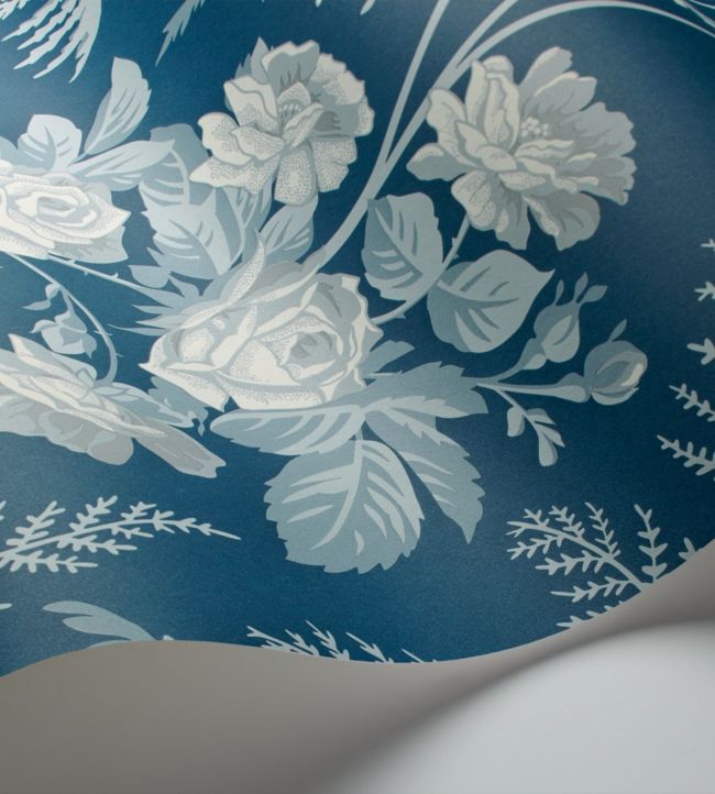 Rose Wallpaper - White & Ice Blue on Denim - 115/10031 - Cole & Son - Premier Wallcovering