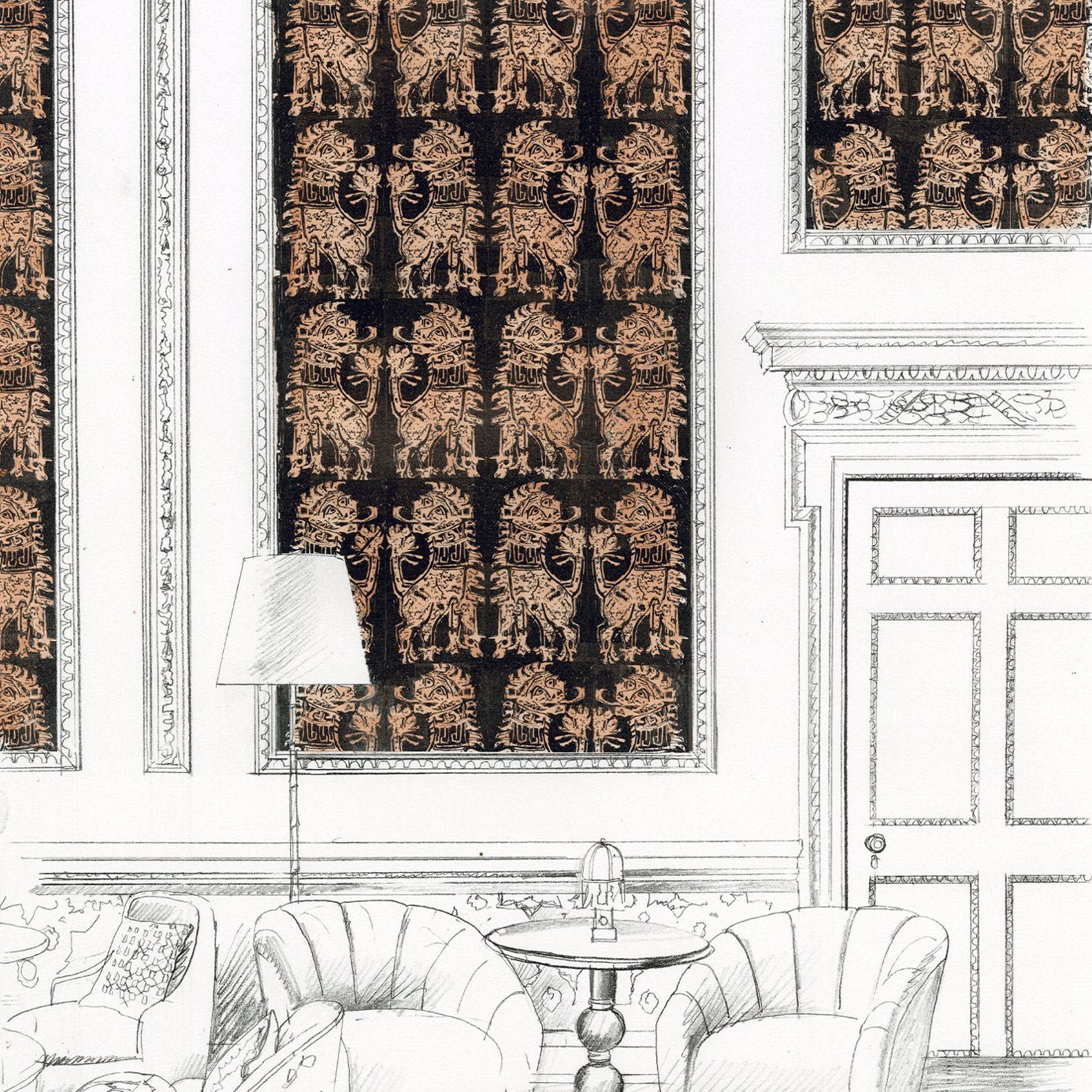 Sicilian Lion Wallpaper - Bone Black/Coppper - ZPLW312979 - Zoffany
