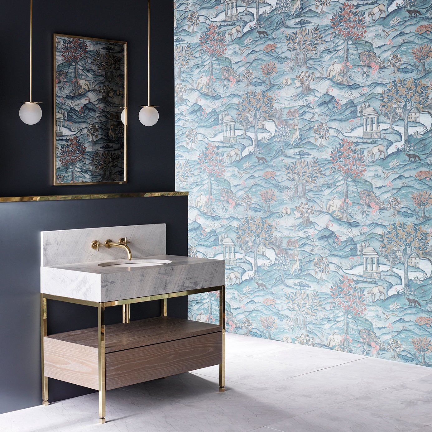 Stand Wood Wallpaper - Teal/Velvet Blue - ZDAR312855 - Zoffany