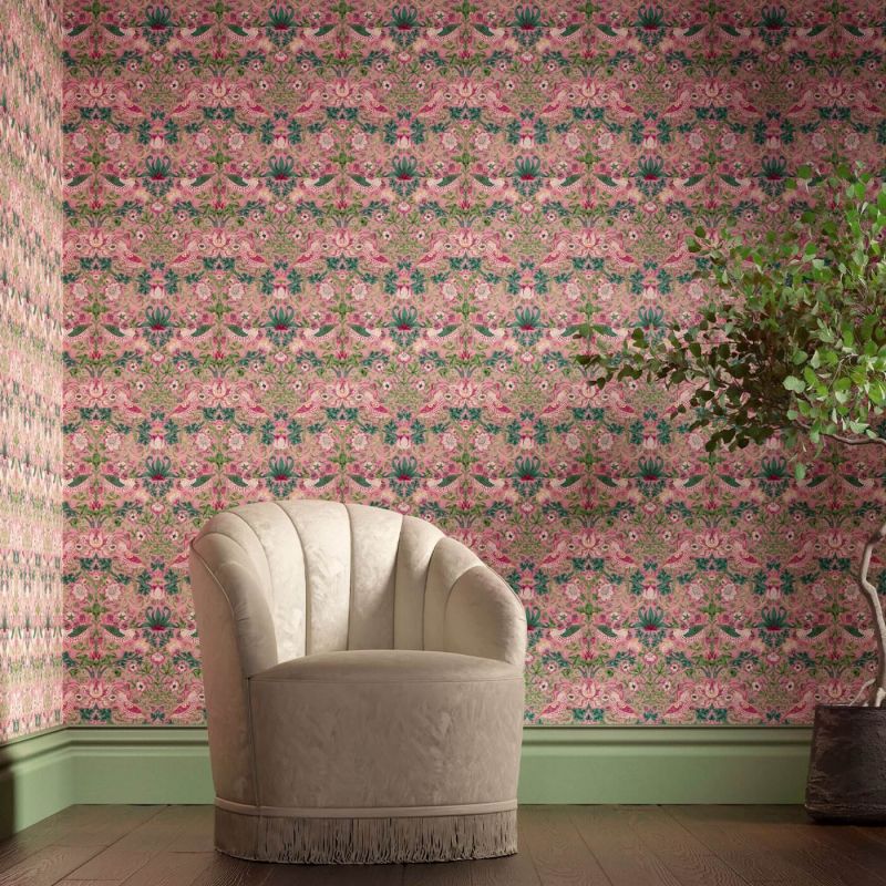 Strawberry Thief Wallpaper - Chocolate/Slate - Morris & Co - 216868