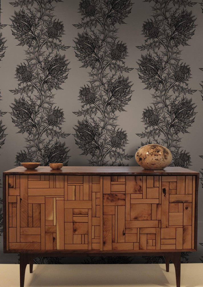 Thistle Wallpaper - Black on Stone - Timorous Beasties - HS/THL/4008/SNW - Premier Wallcovering