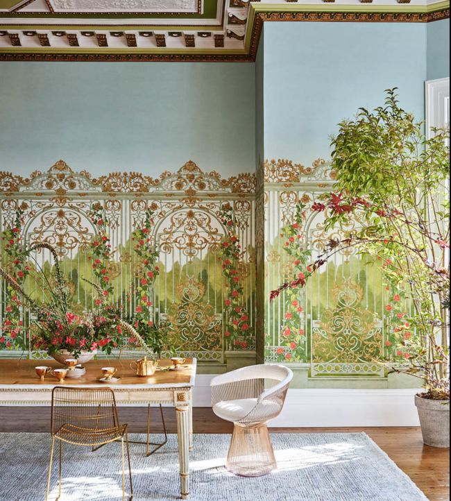 Tijou Gate Wallpaper - Spring Green, Soft Olive & Rouge - 118/8017 - Cole & Son - Premier Wallcovering