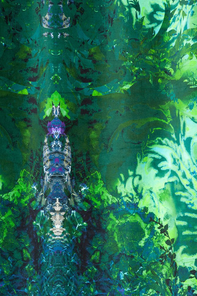 Tourmaline Damask Velvet Fabric - Green - Timorous Beasties - DIGI/TDAM/40108/01 - Premier Wallcovering