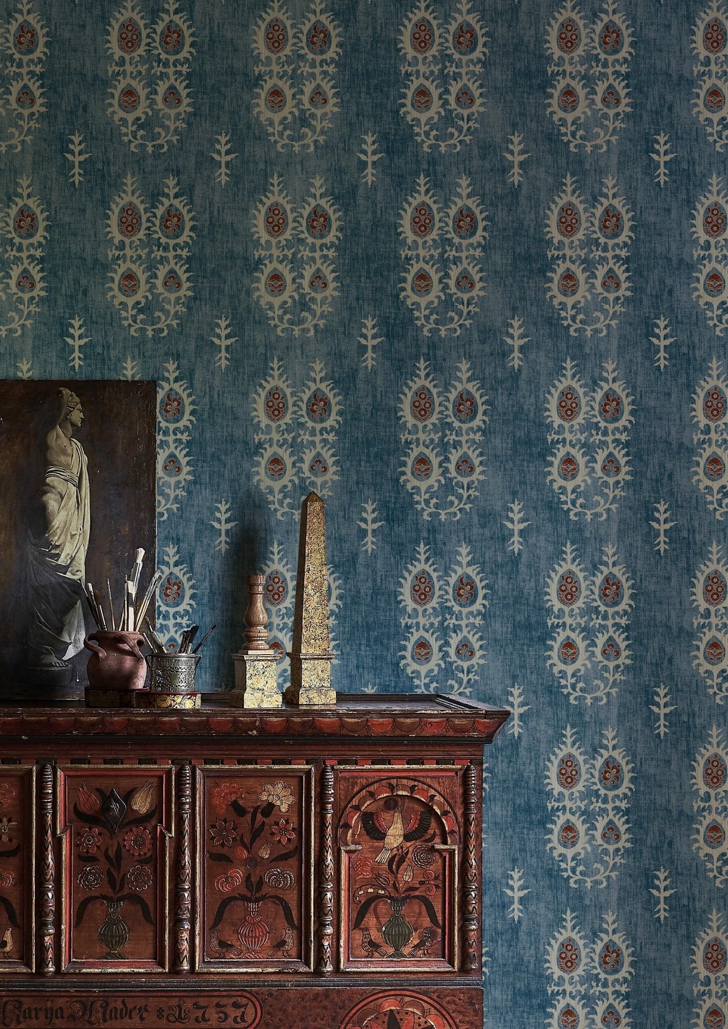 Tribal Wallpaper - Masai Blue - Lewis & Wood - Premier Wallcovering