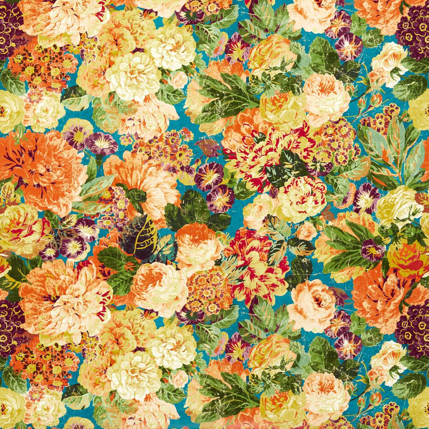 Very Rose And Peony Wallpaper - Kingfisher/Rowan Berry - DOSW217027 - Sanderson