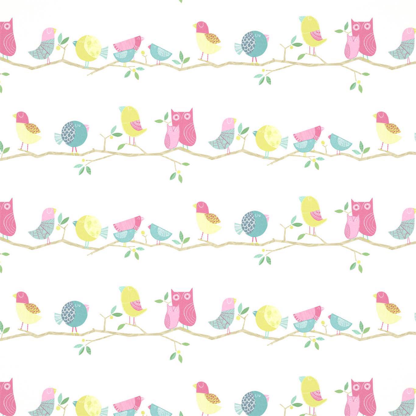 What A Hoot Wallpaper - Pink Aqua Apple & Natural - HLTF112650 - Harlequin - Premier Wallcovering