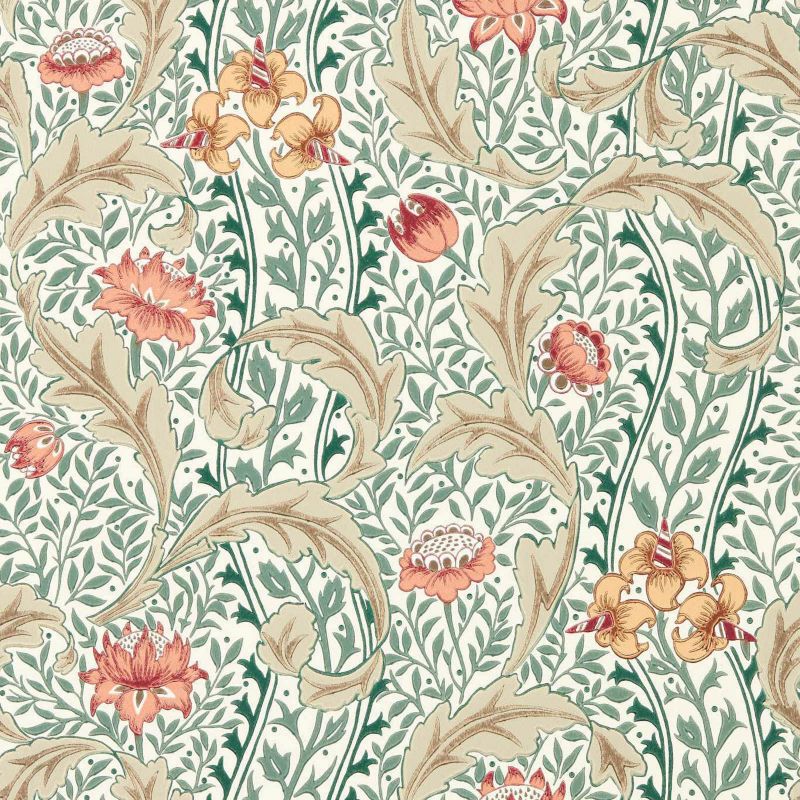 Wild Tulip & Vine Wallpaper - Coral/Teal - Morris & Co - 217578